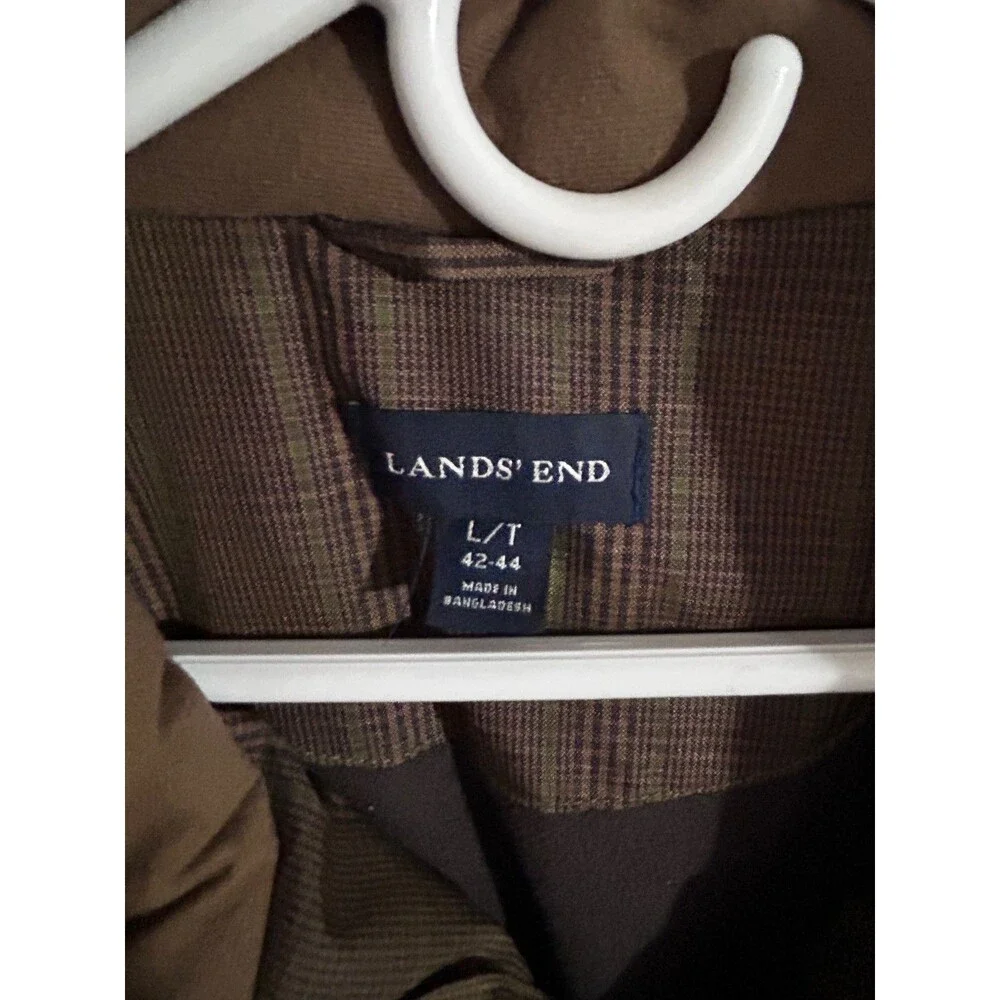 Lands' End Men's sz LT Brown Plaid Parka Jacket Coat - Picture 2 of 7